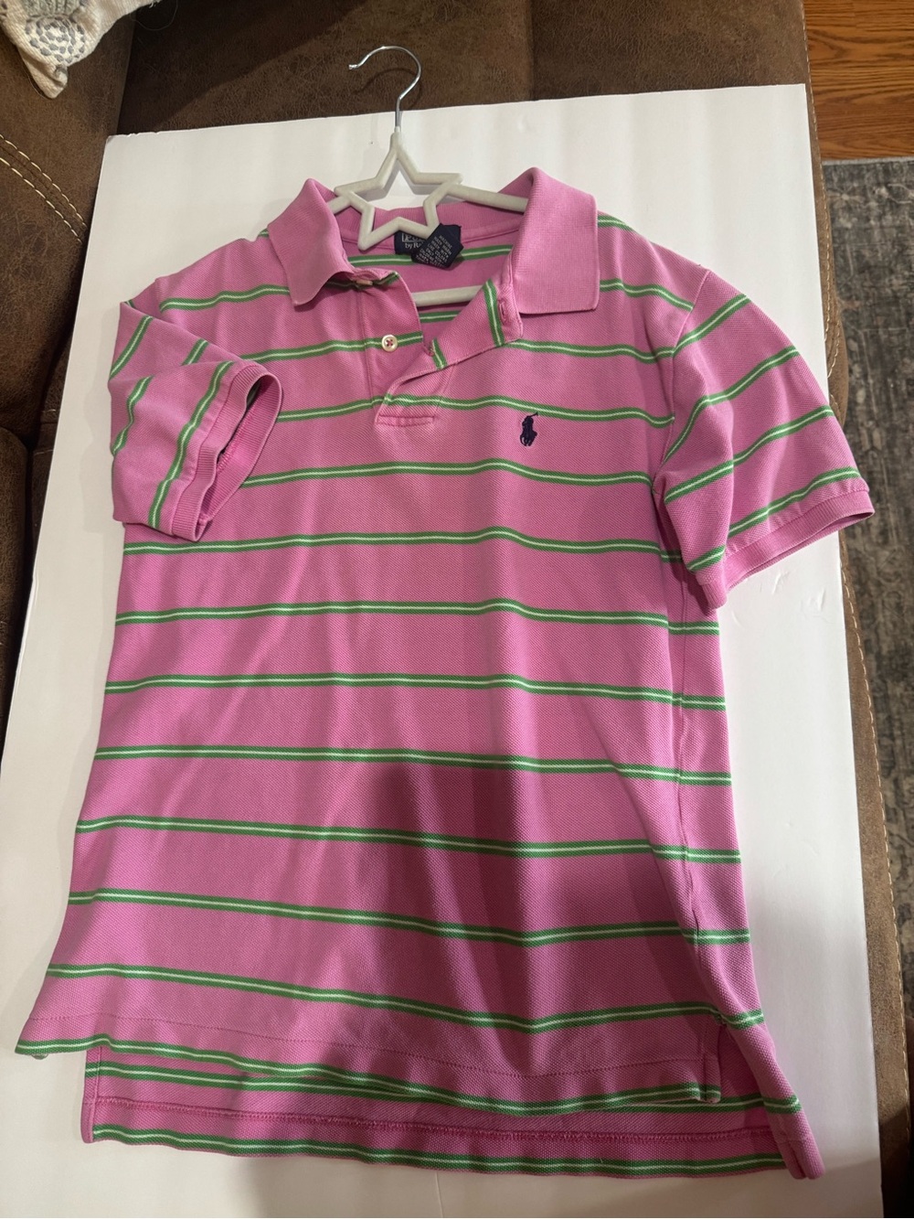 Ralph Lauren Pink Polo with Green Stripes Kids Shirt
